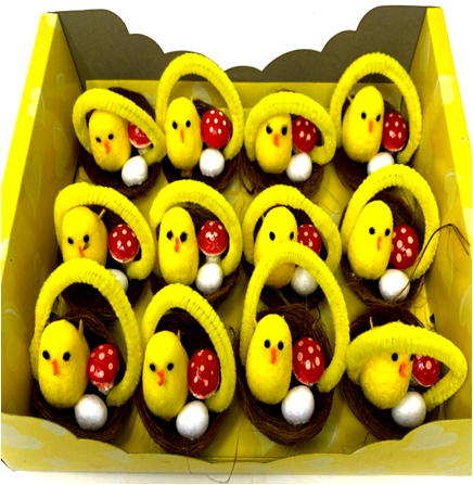 EASTER CHICKS IN BASKET (12PCS),23.3*17.5*5.7CM