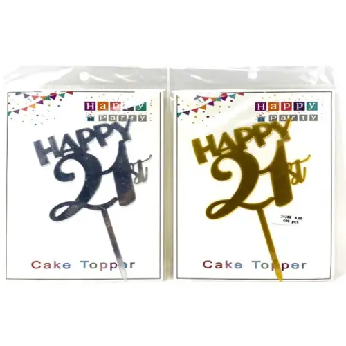 HAPPY 21ST - CAKE TOPPER COLORS: GOLD & SILVER, 20*15CM