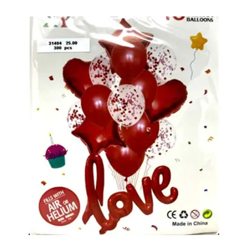 15PCS LOVE BALLOON COLOR: RED & PINK,22*17CM