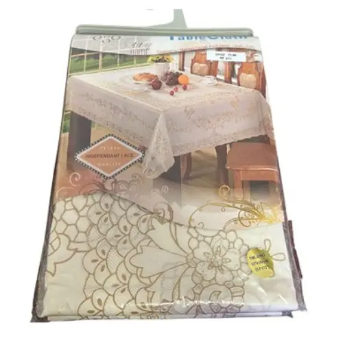 WHITE & GOLD TABLECLOTH (PLASTIC MATERIAL)-SIZE: 137*183CM