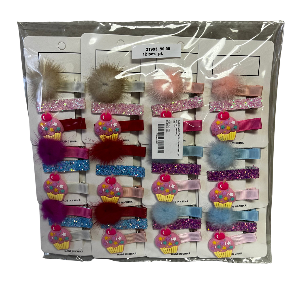 3 PCS HAIR CLIP W CUPCAKE (12 CARDS)