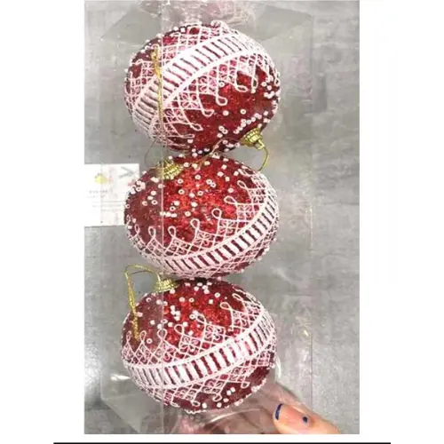 3 PCS RED & WHITE CHRISTMAS BALLS