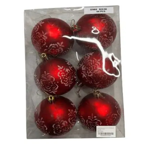 6 PCS RED W WHITE CHRISTMAS BALLS
