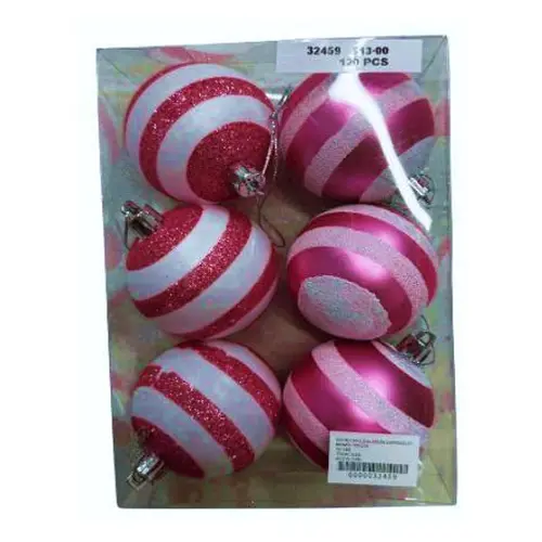 6 PCS PINK & WHITE CHRISTMAS BALLS