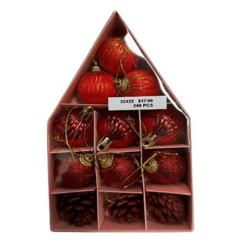 12 PCS MIXED RED CHRISTMAS BALLS