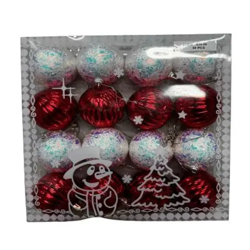 16 PCS RED & WHITE CHRISTMAS BALLS