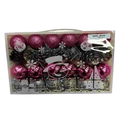 24 PCS PINK & SILVER CHRISTMAS BALLS