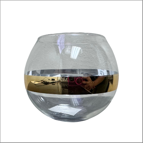 FISH BOWL VASE W GOLD RIM