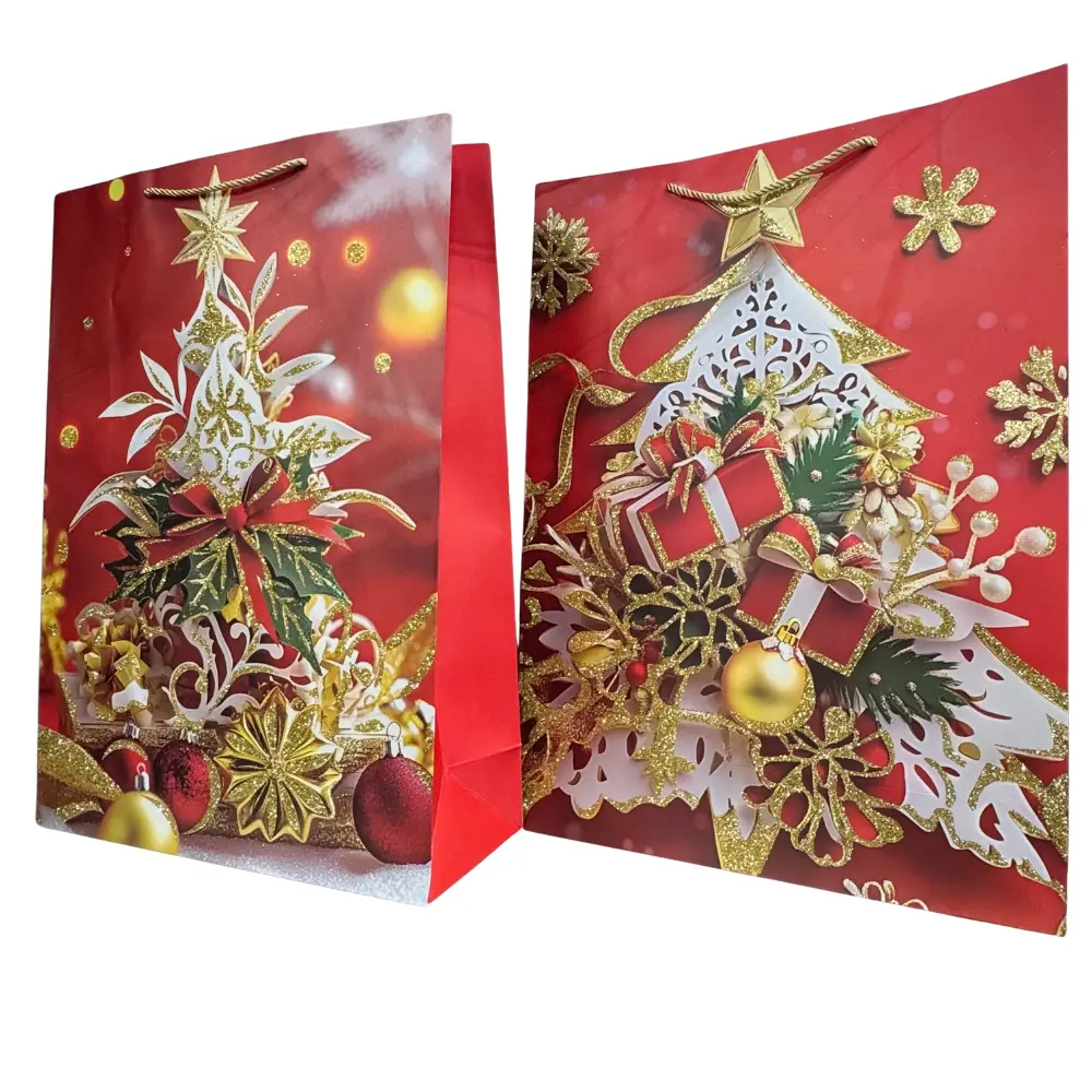 12PCS RED GLITTER  CHRISTMAS GIFT BAG