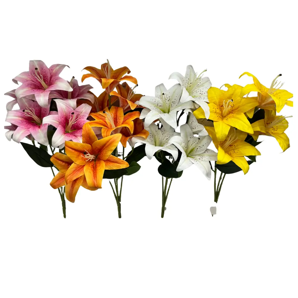  6 HEADS ARTIFICIAL LILIES  COLORS: ORANGE, PINK,  YELLOW 