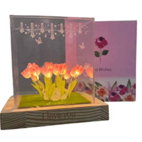 LIGTHING TULIP GARDEN LAMP W WOODEN BASE 