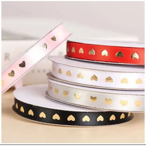 SINGLE ROW HEART RIBBON (BLACK, BURGUNDY, CREAM,  GRAY, PEACH, PINK, RED, WHITE) SIZE 0.5"*36Y