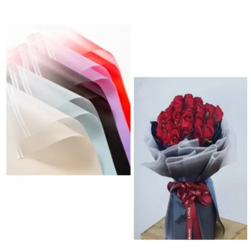 20PCS FADING EDGE FLORAL WRAPPING PAPER  COLORS: BABY PINK, BLACK, BLUE, CLEAR, PEACH- CASE QUANTITY: 100 SIZE: 22*22"                                                              