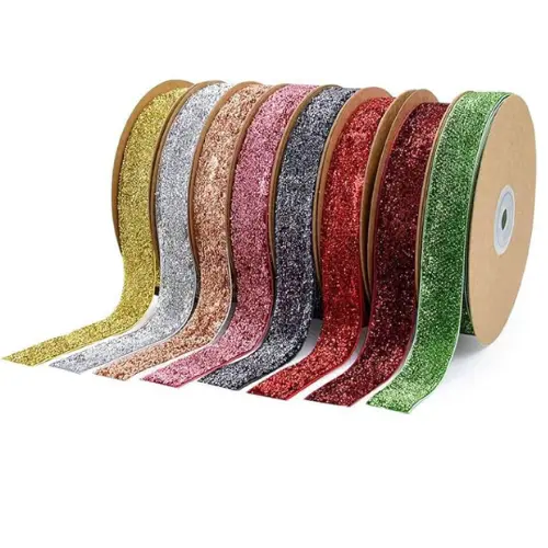 1" GLITTER RIBBON GREEN, GOLD, ROSE GOLD,  SILVER, ASH GREY 