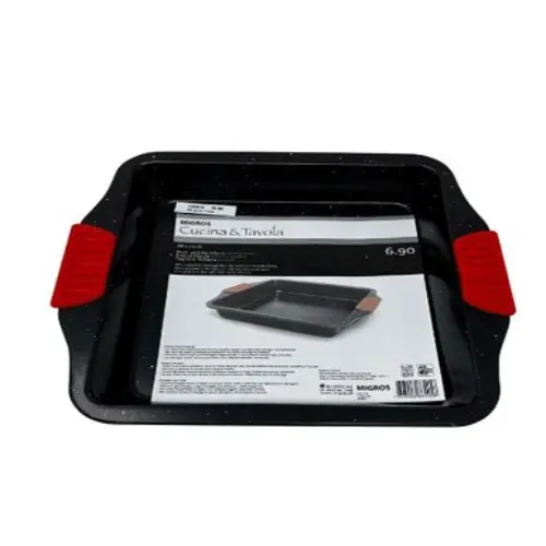 11" X 10" SQUARE ROAST PAN W RED SILICONE HANDLES 