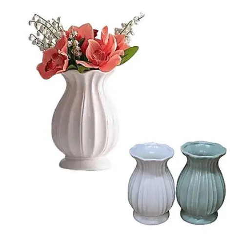 RETRO CERAMIC VASE GREEN, WHITE 