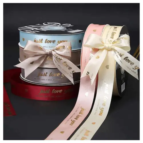 "JUST LOVE YOU" SATIN  RIBBON BLACK, CREAM, PEACH, RED (1" *33Y)