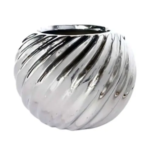 CHROME CERAMIC SWIRLED  VASE  