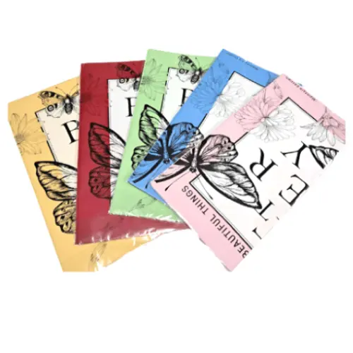 20PCS BUTTERFLY THEMED  WRAPPING PAPER BLUE, GREEN, PINK, RED,  YELLOW (22*22")