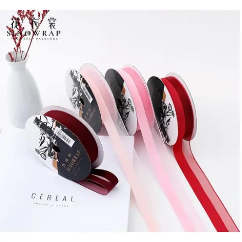 1" TWO TONED SHEER RIBBON COLORS: BLUSH, BROWN,  BURGUNDY, GOLD, GRAY, WHITE 