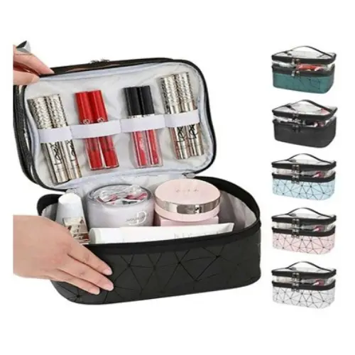 COSMETIC BAG COLOR: BLACK, GREY, PINK, BLUE-CASE QUANTITY: 100 SIZE: 8*6*6"
