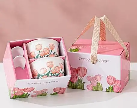 2PCS TULIP CERAMIC BOWLS W SPOONS INCLUDED 