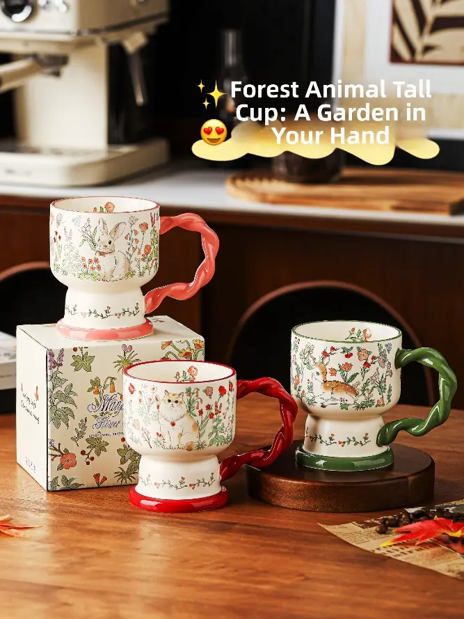 GARDEN DELIGHT CERAMIC  MUG COLORS: GREEN, PEACH, RED