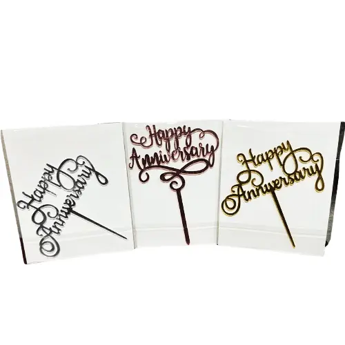 HAPPY ANNIVERSARY CAKE  TOPPERS COLORS: GOLD, PINK, SILVER