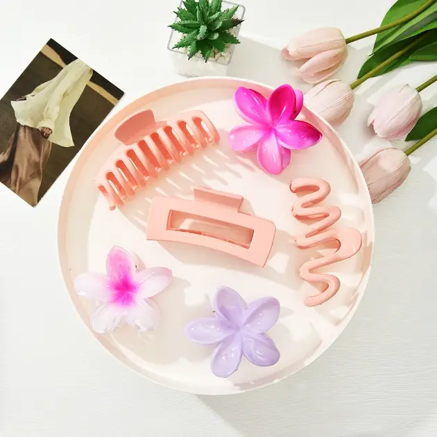 6PCS PLASTIC HAIR CLIPS COLORS: GREEN, PINK, PURPLE