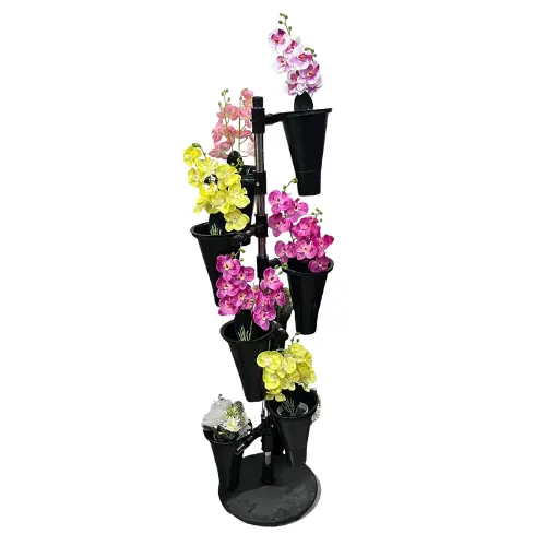 9 CONES FLOWER STAND  COLOR: BLACK - 48"x16"x11"