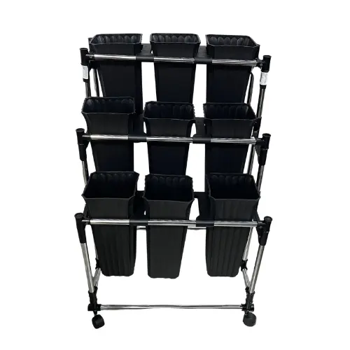  9 BUCKETS FLOWER STAND-COLOR: BLACK-29.5"x9.5"x32.5" 