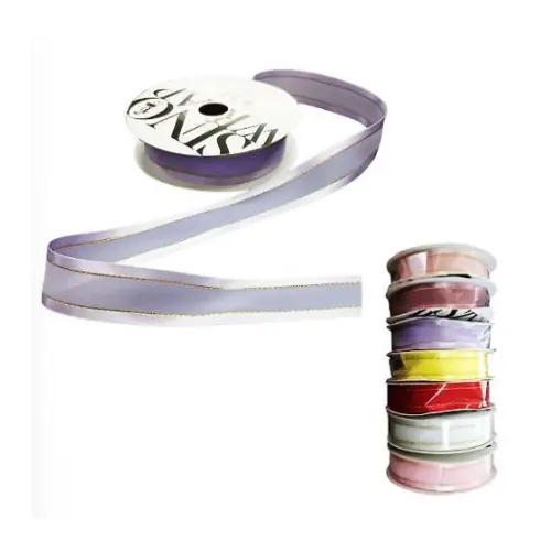 1" GOLD LINING POLYESTER  RIBBON COLOR: RED, PINK, LILAC,  YELLOW, WHITE, PEACH, DARK  PINK-20YARDS