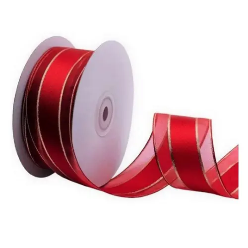 1" TWO TONED GOLD STRIPED  POLYESTER RIBBON-COLOR: BLACK, BROWN,  BURGUNDY, PINK, RED
