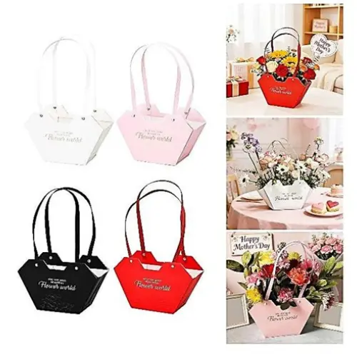 6" DIY HEART SHAPED FLOWER  HANDBAG               COLORS: BLACK, RED
