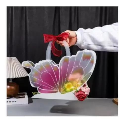 13" BUTTERFLY FLORAL BAG COLOR: PINK & PURPLE 
