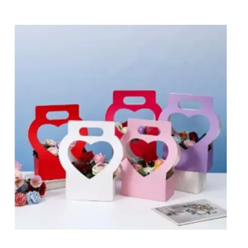 8" HEART HANDLE FLORAL GIFT BAGS  COLORS: GOLD, PINK  