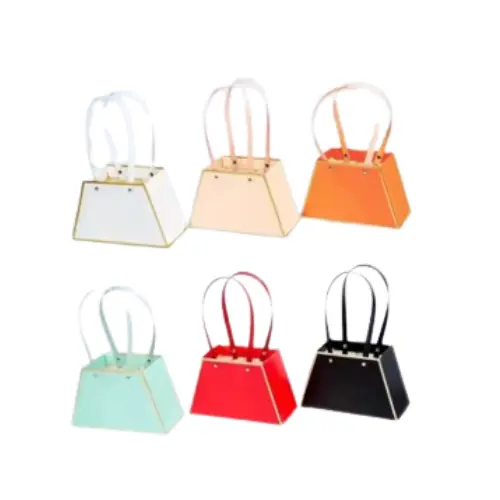 5" GOLD TRIMMED FLORAL GIFT BAG  COLORS: RED, GREEN 