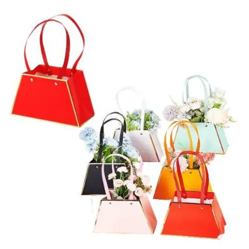 5" GOLD TRIMMED PAPER FLORAL GIFT BAG  COLORS: RED, GREEN 
