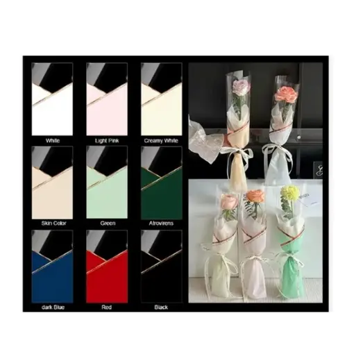 20PCS 19" SILVER & ROSE GOLD LINED FLOWER SLEEVES COLOR: CREAM, GREEN, BLACK  