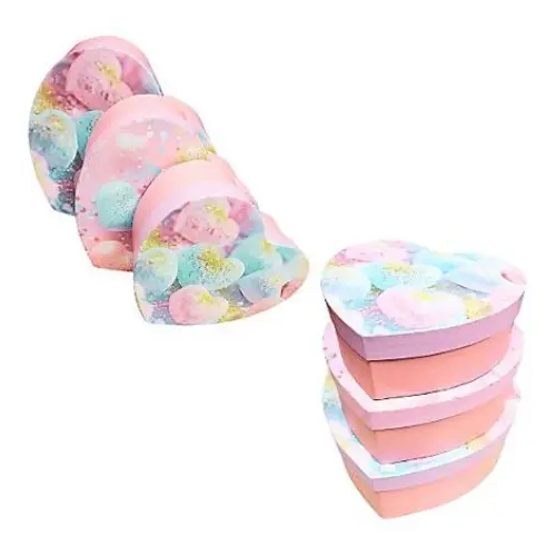 3PCS LOVE THEMED PINK  HEART SHAPED BOXES - SIZES: LARGE (4") MEDIUM: (3") SMALL: (2")