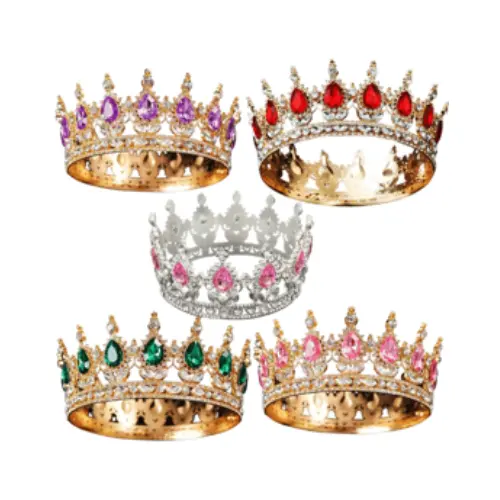 3" MINI GLAM CROWN COLOR: GOLD&GREEN, GOLD&PINK, GOLD&PURPLE, GOLD&RED, SILVER&PINK 