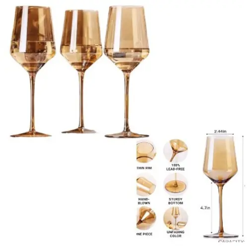 3PCS IREDESCENT LONG STEM  WINE GLASSES-330ML
