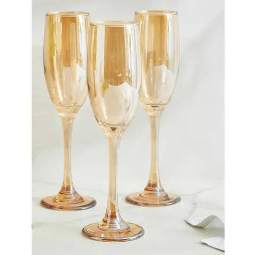 3PCS IREDESCENT GOLDEN  FLUTE CHAMPAGNE GLASSES -180ML