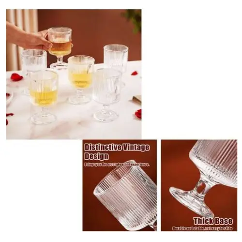 6PCS RIBBED SHORT STEMMED  WINE GLASSES-230ML