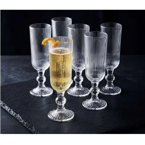 6PCS RIBBED TALL CHAMPAGNE  GLASSES-160ML