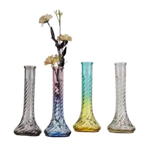 9" OMBRE BUD VASE COLORS:CLEAR, GRAY, PURPLE& BLUE, YELLOW&BLUE 