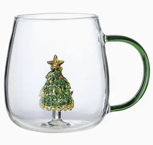 JEWELED CHRISTMAS TREE  GLASS MUG