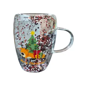 "MERRY CHRISTMAS"  CONFETTI INSULATED GLASS  MUG