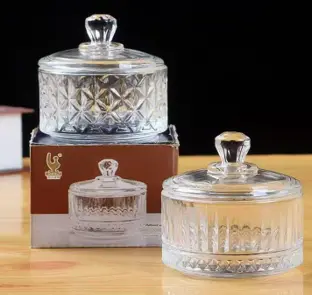 RIBBED CRYSTAL CANDY JAR  WITH LID