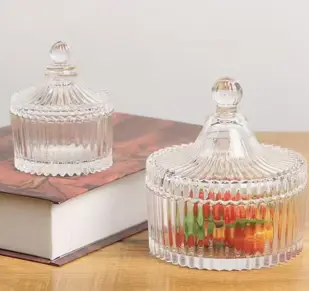 VINTAGE RIBBED GLASS  CANDY JAR